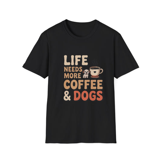 Coffee & Dogs Unisex T-Shirt - Dog Lovers, Coffee Enthusiasts