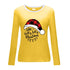 Yellow Christmas hat print white border long sleeved shirt with festive message, fun and bright holiday apparel option.