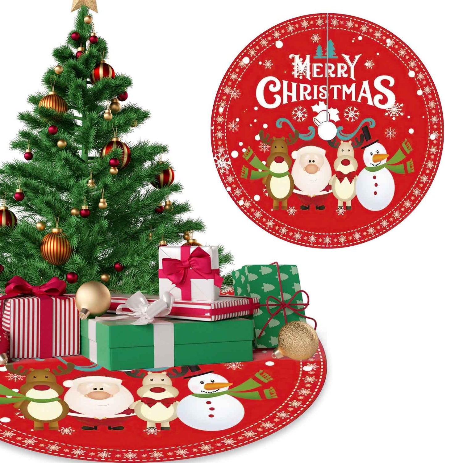 120CM Christmas Tree Skirt - Cartoon Forest Design for Festive Holiday Decoration - NOVA TRENZ