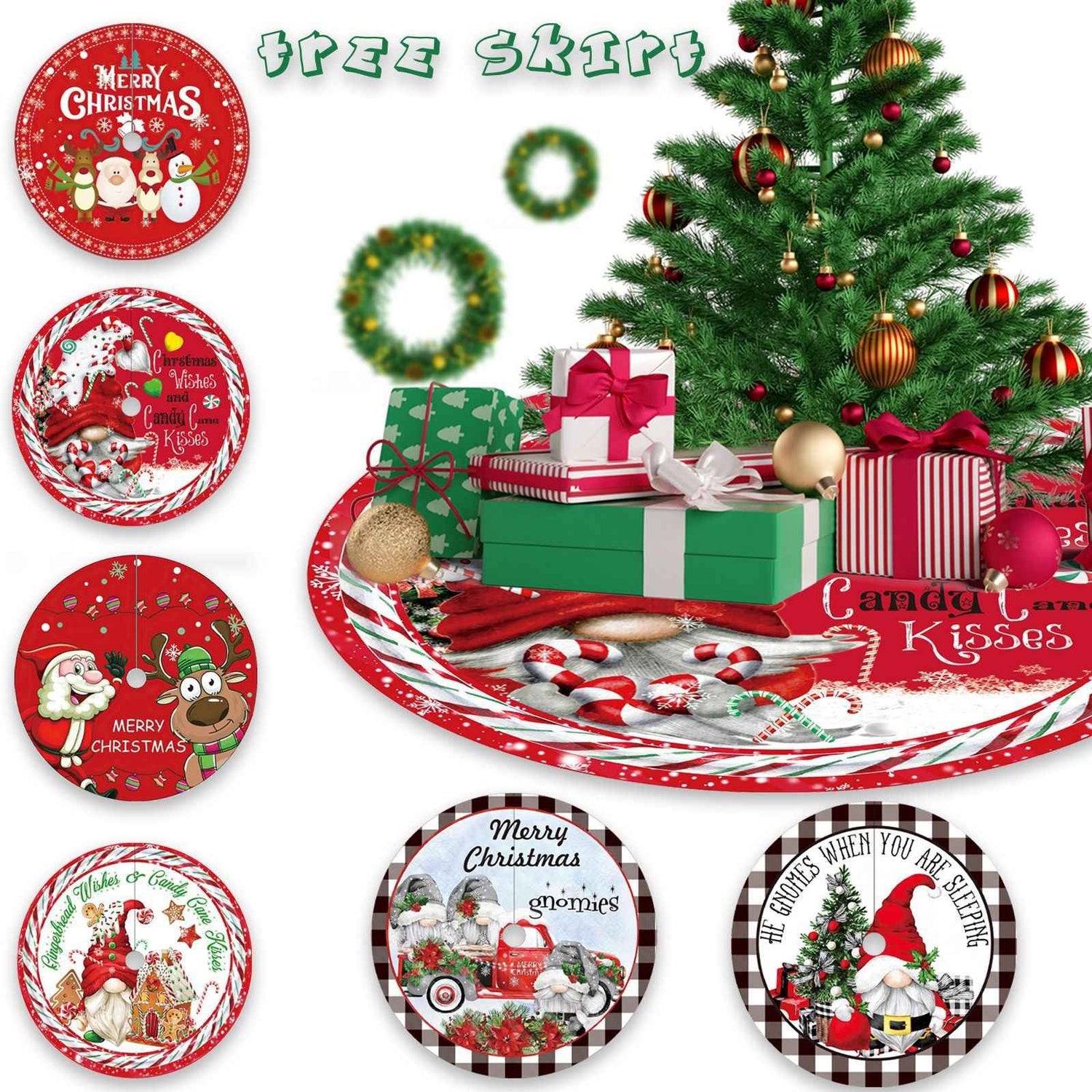 120CM Christmas Tree Skirt - Cartoon Forest Design for Festive Holiday Decoration - NOVA TRENZ