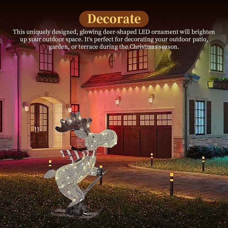 Lighted Skiing Reindeer Ornament with LED for Festive Christmas Lawn and Tree Decor - NOVA TRENZ